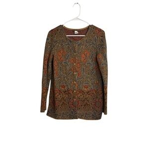 Peruvian Connection Pima cotton floral jacquard cardigan jacket size Small